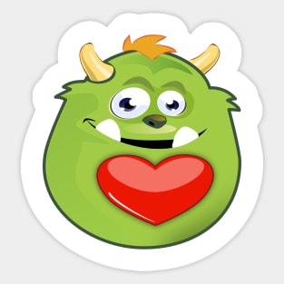Cute green monster valentine with heart Sticker